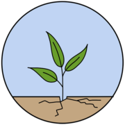 Logo The Hope Makers with small green plant in dry soil